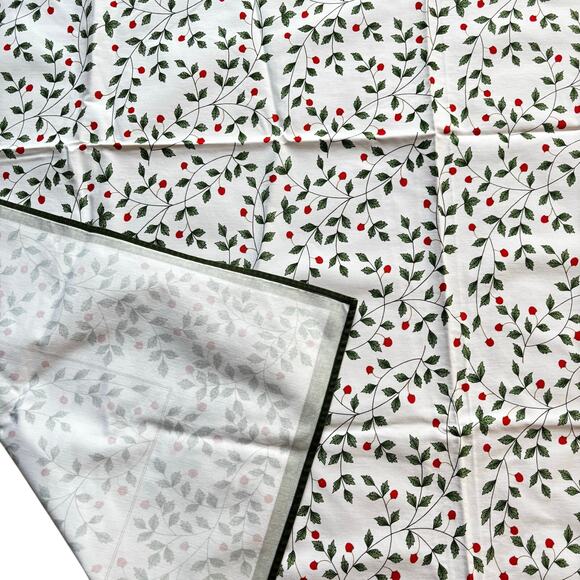 Christmas Tablecloth printed cotton mod green red white rectangle holly berries - Picture 6 of 6